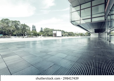 Modern Building Glass Wall And Empty Path