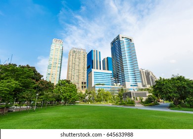 Modern Building And Greenery Park In Bangkok Thailand