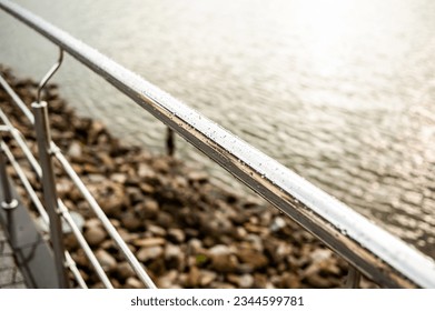 Modern building industry. Stainless steel railings outdoor.