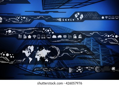 modern building and technological interface, abstract image visual