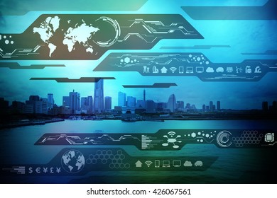 modern building and technological interface, abstract image visual