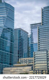 Modern Buildings Against Cloudy Sky Background In Downtown Austin Texas. Urban Views From Butler Metro Park Of The City Skyline With Apartments And Skyscrapers.