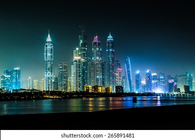 Modern buildings in Dubai Marina, Dubai, UAE. In the city of artificial channel length of 3 kilometers along the Persian Gulf, taken