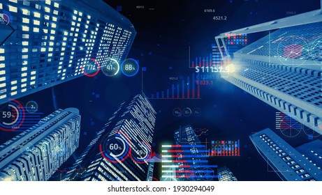 Modern buildings and financial charts. Financial technology. FinTech. Data analytics. - Powered by Shutterstock