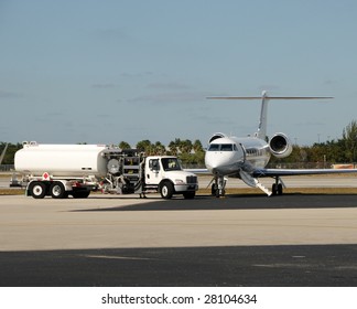 Modern Business Jet On A Tarmac For Fueling