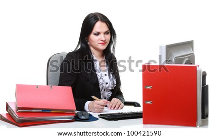 modern business woman sitting at office desk