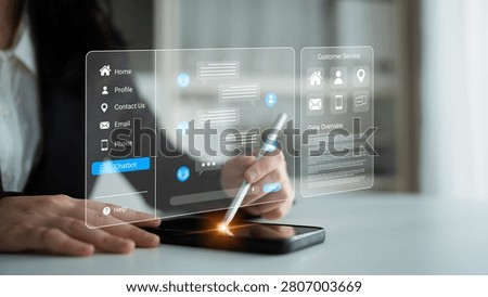 Modern Businessman Using Digital Technology for Communication, Customer Service, and Data Management through Interactive Interface on Smartphone