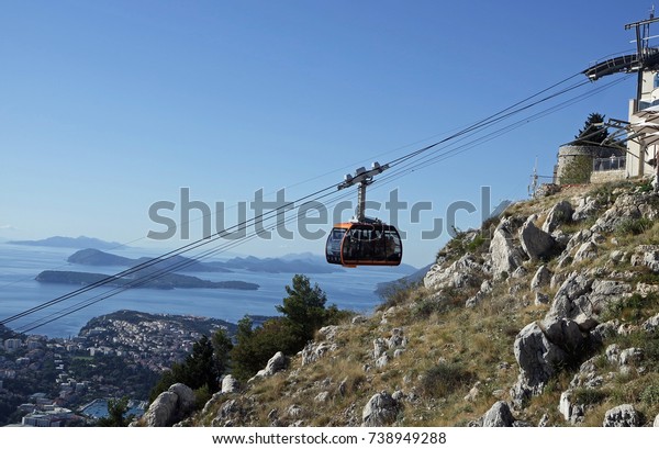 modern cable car running up a hill in dubrovnik\
in croatia