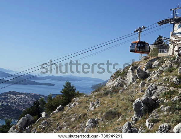 modern cable car running up a hill in dubrovnik
in croatia