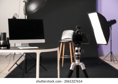 Modern camera and equipment in photo studio - Shutterstock ID 2061327614