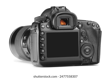 Modern camera isolated on white. Photographer's equipment - Powered by Shutterstock