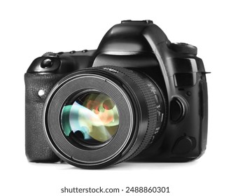 Modern camera isolated on white. Photographer's equipment - Powered by Shutterstock