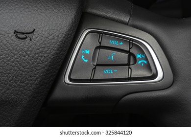 Modern Car Audio System Control Knob On A Steering Wheel With Voice Recognition