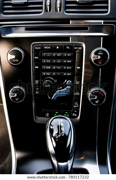 Modern car\
climate and gear knob interior\
details