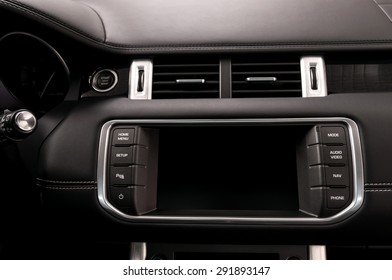 Modern Car Dashboard. Multimedia Screen. Interior Detail.