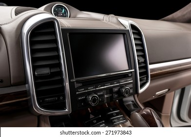 Modern Car Dashboard. Screen Multimedia System. Interior Detail.