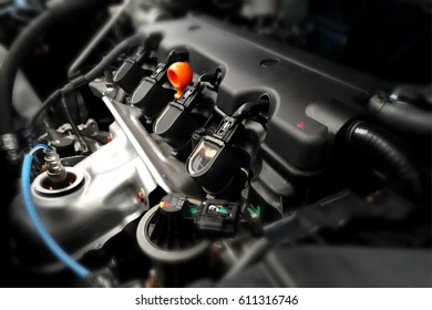 Modern Car Engine In Close Up