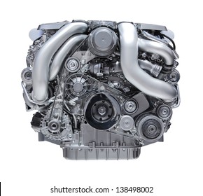 Modern Car Engine Isolated On White Background.