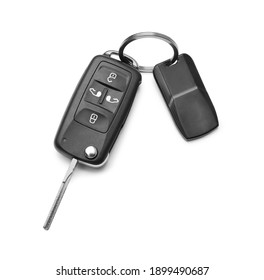 Modern car flip key with trinket isolated on white, top view - Shutterstock ID 1899490687