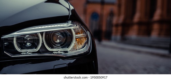 Modern Car Headlight Close Up Photo