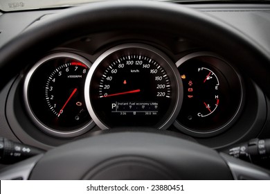 Modern Car Illuminated Dashboard Closeup