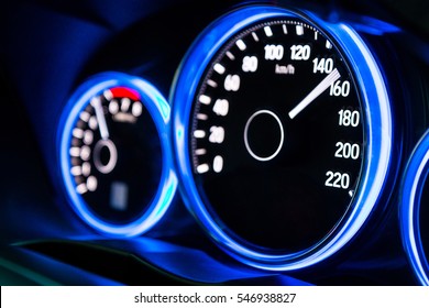 Modern Car Instrument Panel Dashboard Blue Stock Photo (Edit Now 