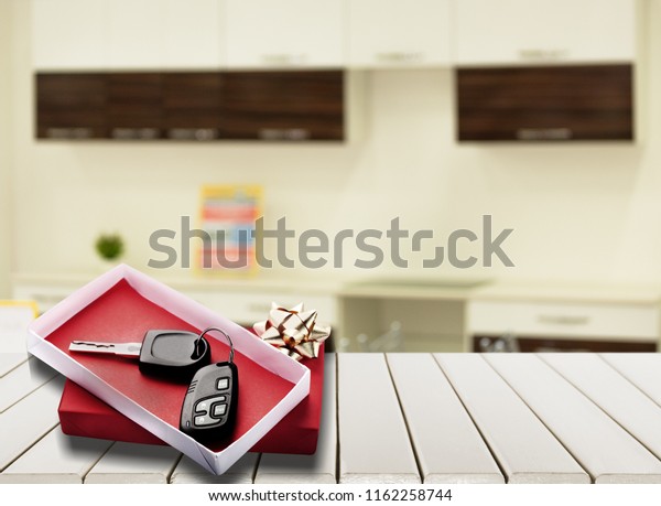 Modern Car keys and gift
box