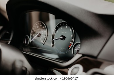 Modern Car Miles Speedometer Close Up.