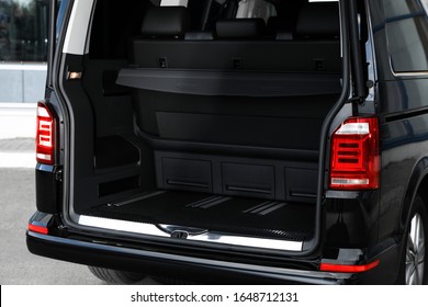 Modern Car With Open Empty Trunk Outdoors