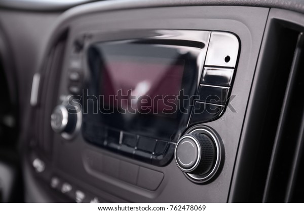 Modern car radio,\
closeup