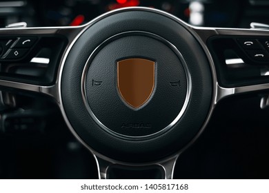 Modern car steering wheel close up - Powered by Shutterstock