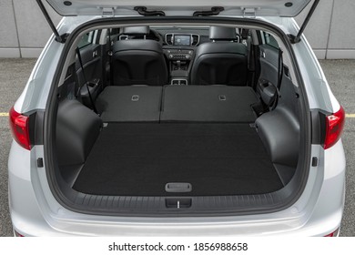 Modern car trunk with rear seats folded down