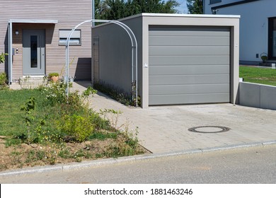 Modern Carport Garage On A Sunny Summer Day In South Germany