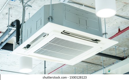 Modern Ceiling Air Conditioning System In Loft Office, Cassette Type