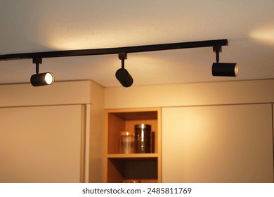 Modern ceiling light system  in a comfortable kitchen