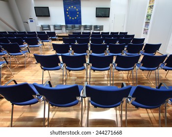 Modern Center Interior Wiith Flag Of European Union