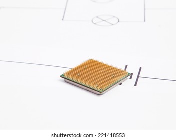 Modern central computer processors CPU on the background of the electric scheme 