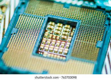 Modern Central processing unit Socket (CPU). CPU socket on Motherboard computer. The Resistors at the middle of CPU socket