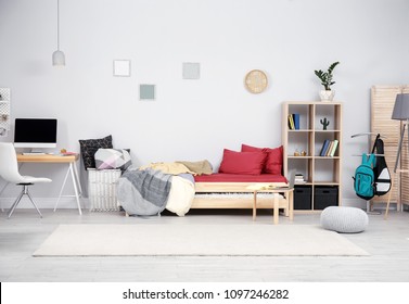 Modern child room interior with comfortable bed - Shutterstock ID 1097246282