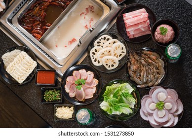 Modern Chinese Steamboat With Meat And Vegetables