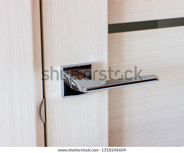 Modern Chrome Door Handle Residential Interior Stock Photo
