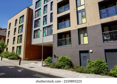 Modern City Apartments. Inner City Living. Newly Built Block Of Flats For Renters. 