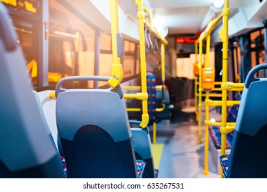 Modern City Bus Interior And Seats. Public Transport