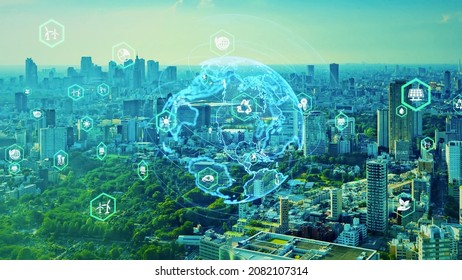 Modern city and environmental technology concept. Sustainable development goals. SDGs. - Shutterstock ID 2082107314