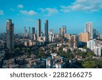 Modern City high-rise skyscraper buildings. Aerial view of the Financial District in Mumbai. Daytime Mumbai City, India