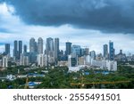 Modern City high-rise skyscraper buildings. Aerial drone view of the Financial District in Mumbai. Daytime Mumbai City, India