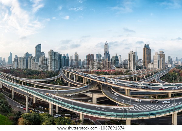 Modern city with highway\
interchange