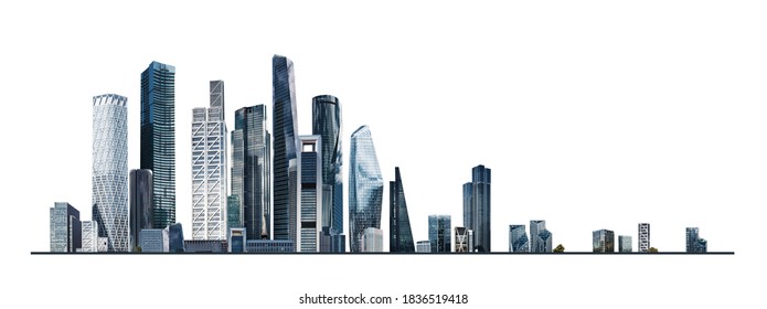 Modern City illustration isolated at white with space for text. Success in business, international corporations, Skyscrapers, banks and office buildings. - Shutterstock ID 1836519418