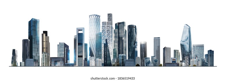 Modern City illustration isolated at white with space for text. Success in business, international corporations, Skyscrapers, banks and office buildings. - Shutterstock ID 1836519433