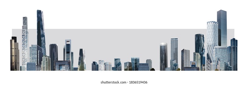 Modern City illustration isolated at white with space for text. Success in business, international corporations, Skyscrapers, banks and office buildings. - Shutterstock ID 1836519436